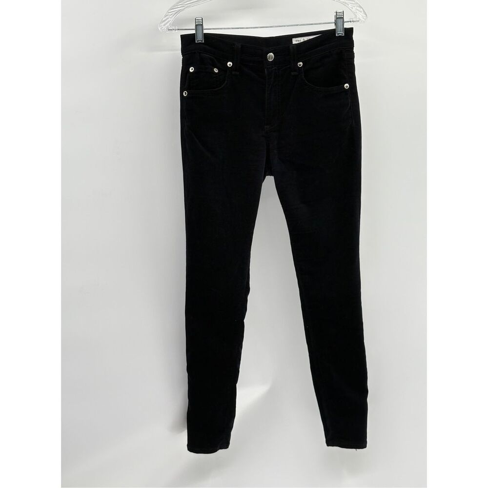 Rag & Bone Velvet Pants Women Size 26 Black Ankle Zip Skinny 10" Capri